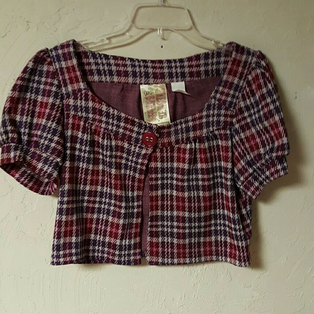 Plaid Cropped Blazer Jacket in Burgundy and Purple